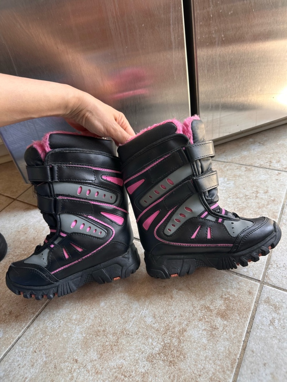 Black Kids Winter Boots with Pink Fur Lining, Toddler SZ 12 - Picture 2 of 7
